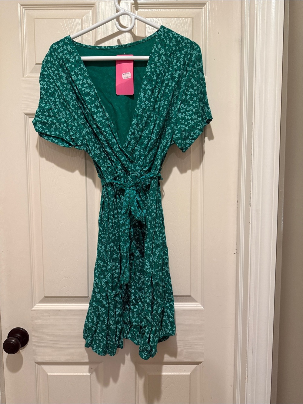 Green Floral Wrap Dress - pretty and feminine. From Aix en Provence France O/S